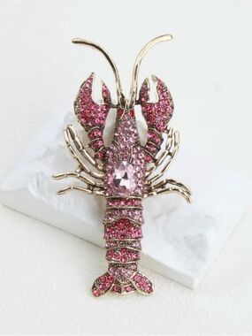 Pink Crystal Lobster Brooch Pin
